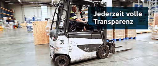 Still from Bitergo WMS Teaser showing a froklift driver in the warehouse